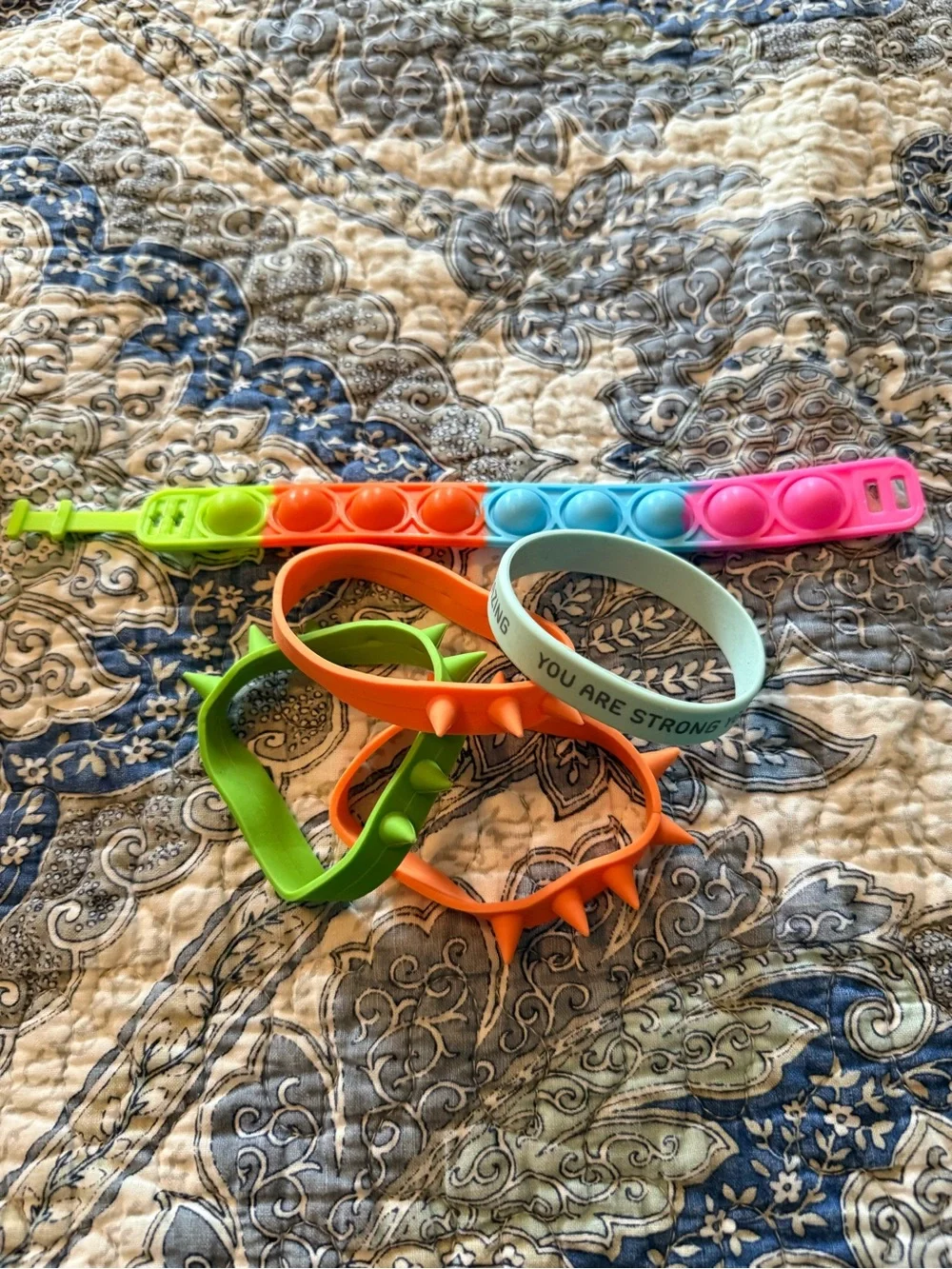 Colorful Silicone Pop Bracelet Set - Blue, Pink, Orange, Green